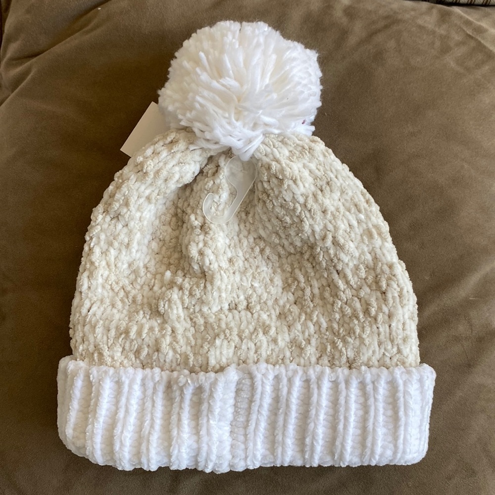 White and cream Pom Pom hat